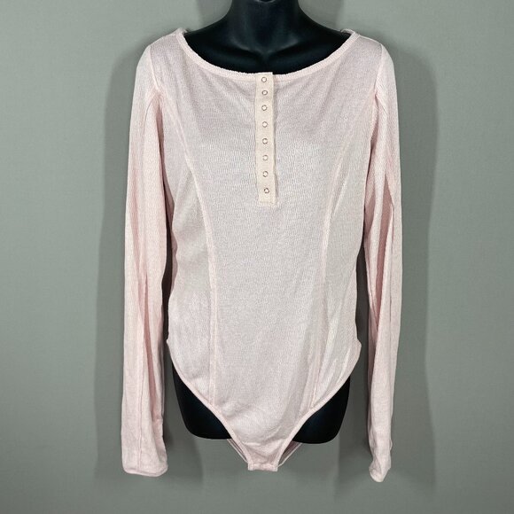 NEW Free People Body Suit Womens Large pink knit boho one piece colorful - Picture 1 of 11
